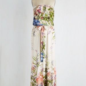 Long Strapless White & Floral Dress | South Grand